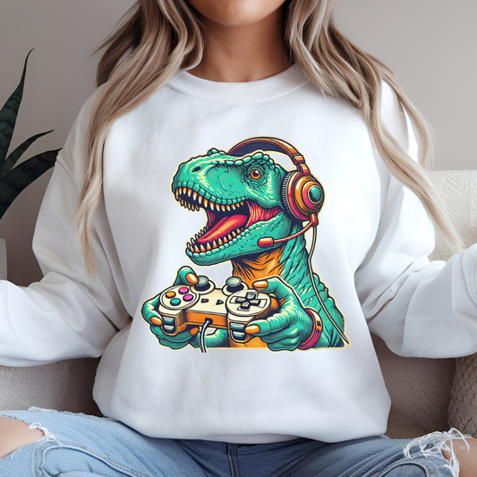 T-Rex Dinosaur Gamer, Gaming Unisex Crewneck Sweatshirt